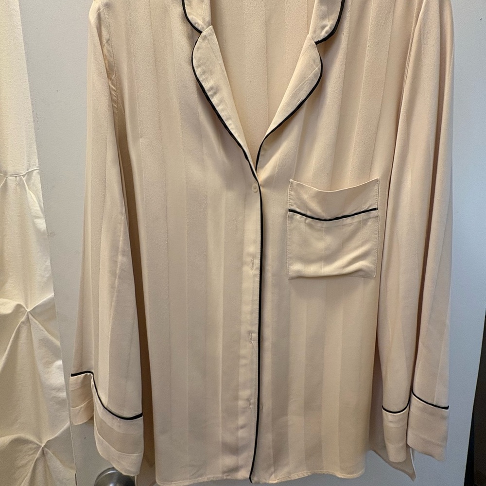 Zara Cream Blouse with Black Trim